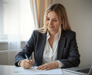 Treuhänderin füllt Steuererklärung Zürich aus